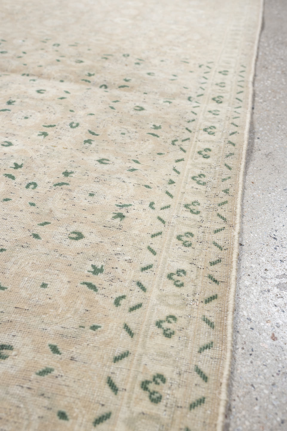 2' x 4' one-of-a-kind handmade antique Sivas small size rug. Color palette: ivory, cream, sage, taupe, beige, green, gray