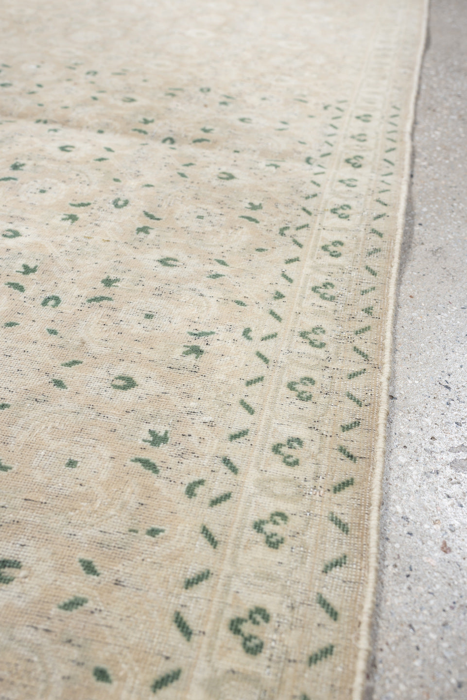 2' x 4' one-of-a-kind handmade antique Sivas small size rug. Color palette: ivory, cream, sage, taupe, beige, green, gray