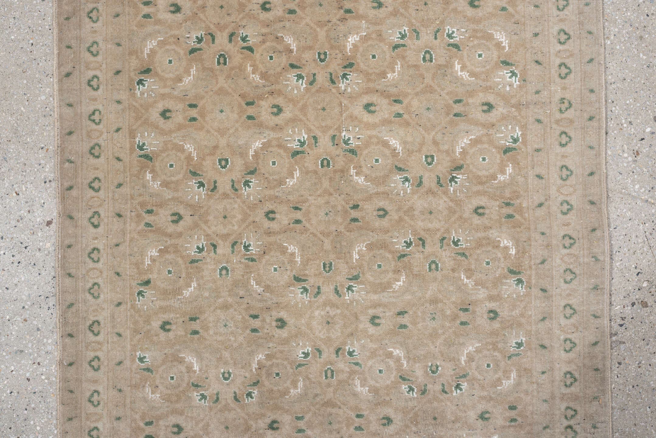 2' x 4' one-of-a-kind handmade antique Sivas small size rug. Color palette: taupe, sage, ivory, beige, gray, green