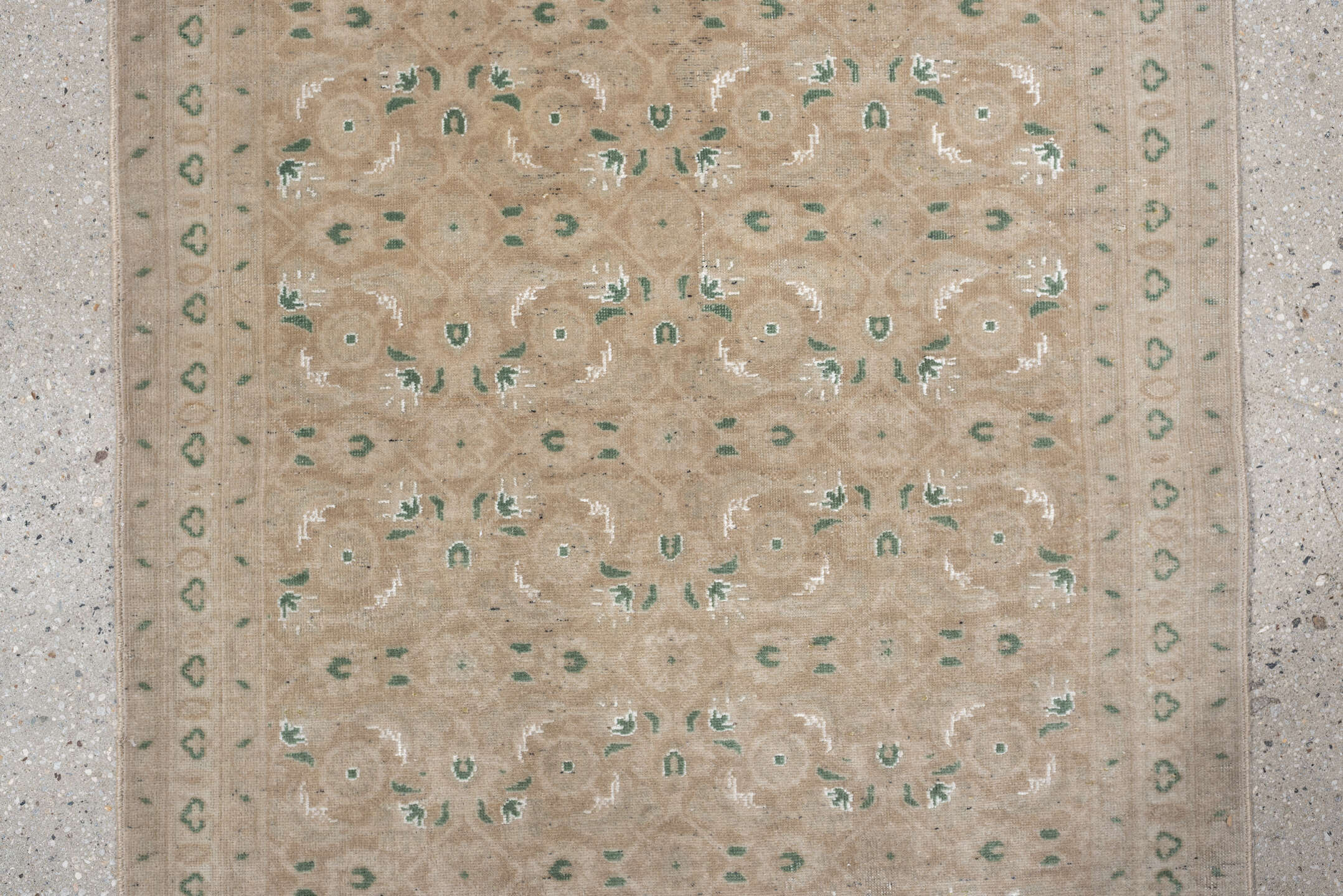 2' x 4' one-of-a-kind handmade antique Sivas small size rug. Color palette: taupe, sage, ivory, beige, gray, green