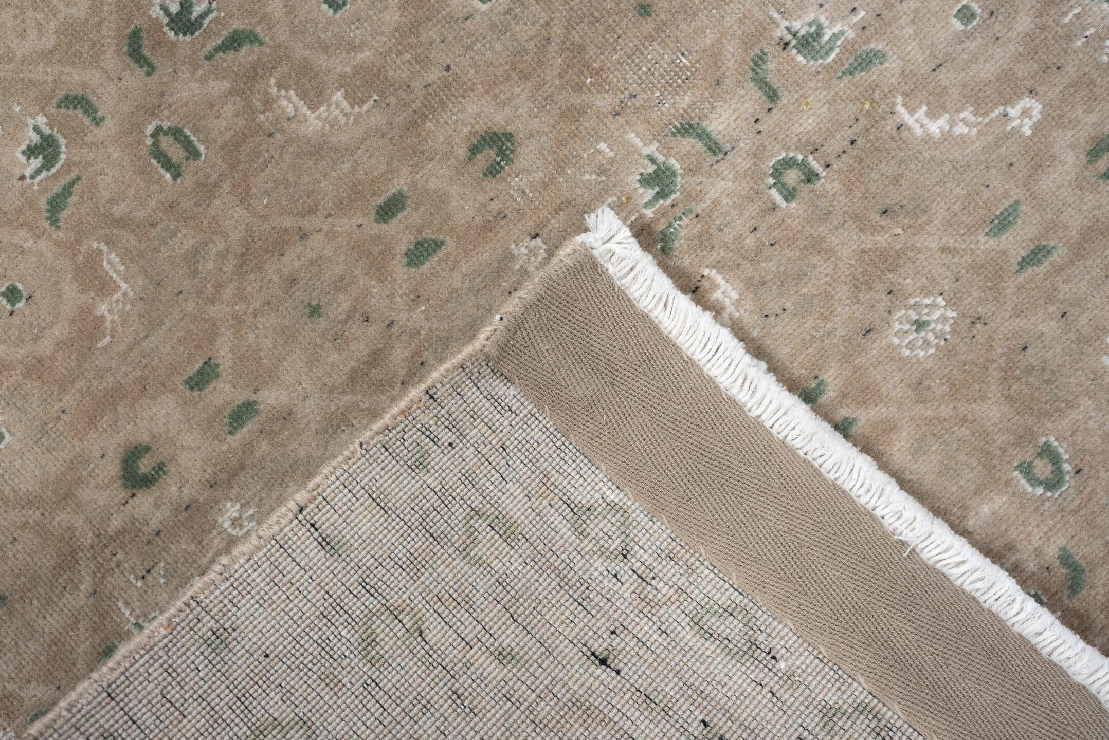 2' x 4' one-of-a-kind handmade antique Sivas small size rug. Color palette: taupe, sage, ivory, beige, gray, green