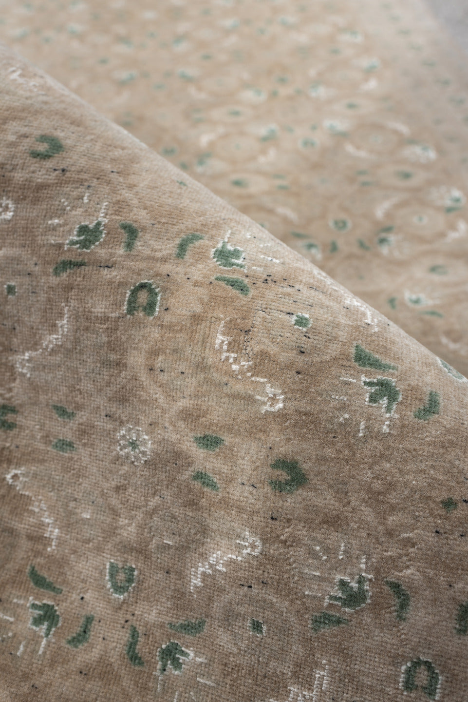 2' x 4' one-of-a-kind handmade antique Sivas small size rug. Color palette: taupe, sage, ivory, beige, gray, green
