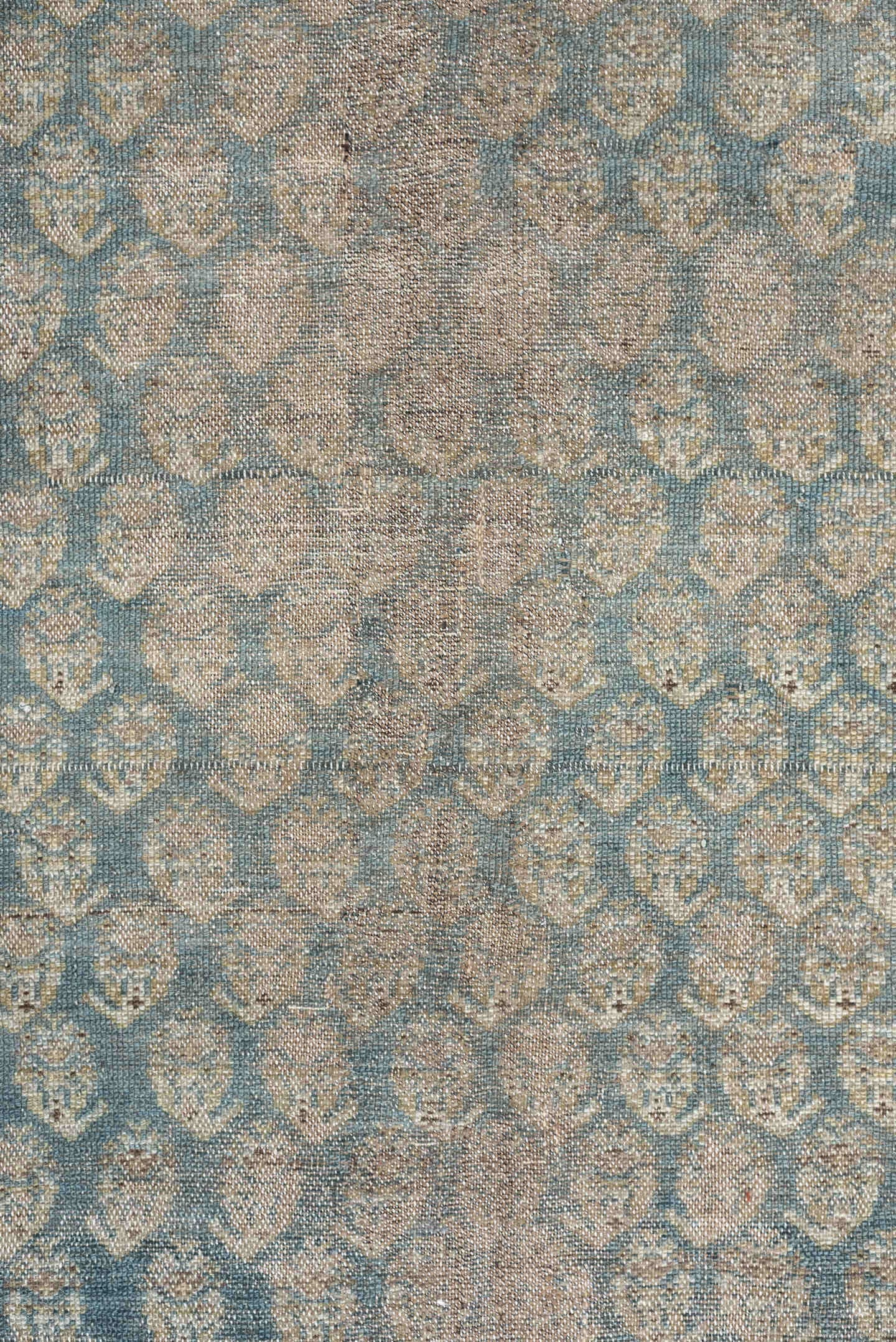 3' x 9' one-of-a-kind handmade antique Malayer runner rug. Color palette: powder blue, ivory, taupe, beige, camel, slate