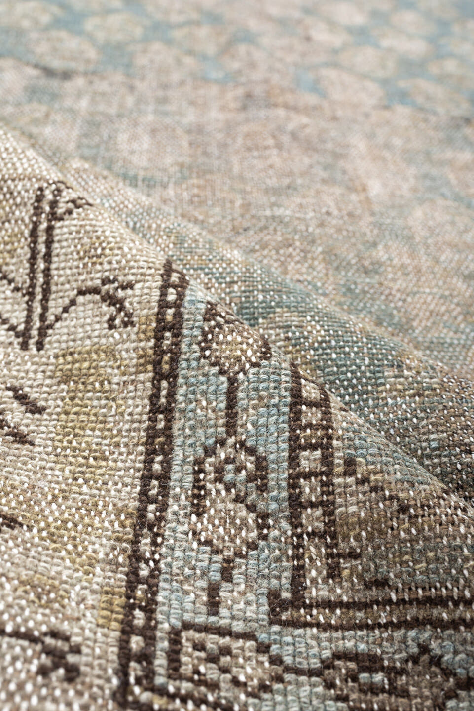 3' x 9' one-of-a-kind handmade antique Malayer runner rug. Color palette: powder blue, ivory, taupe, beige, camel, slate