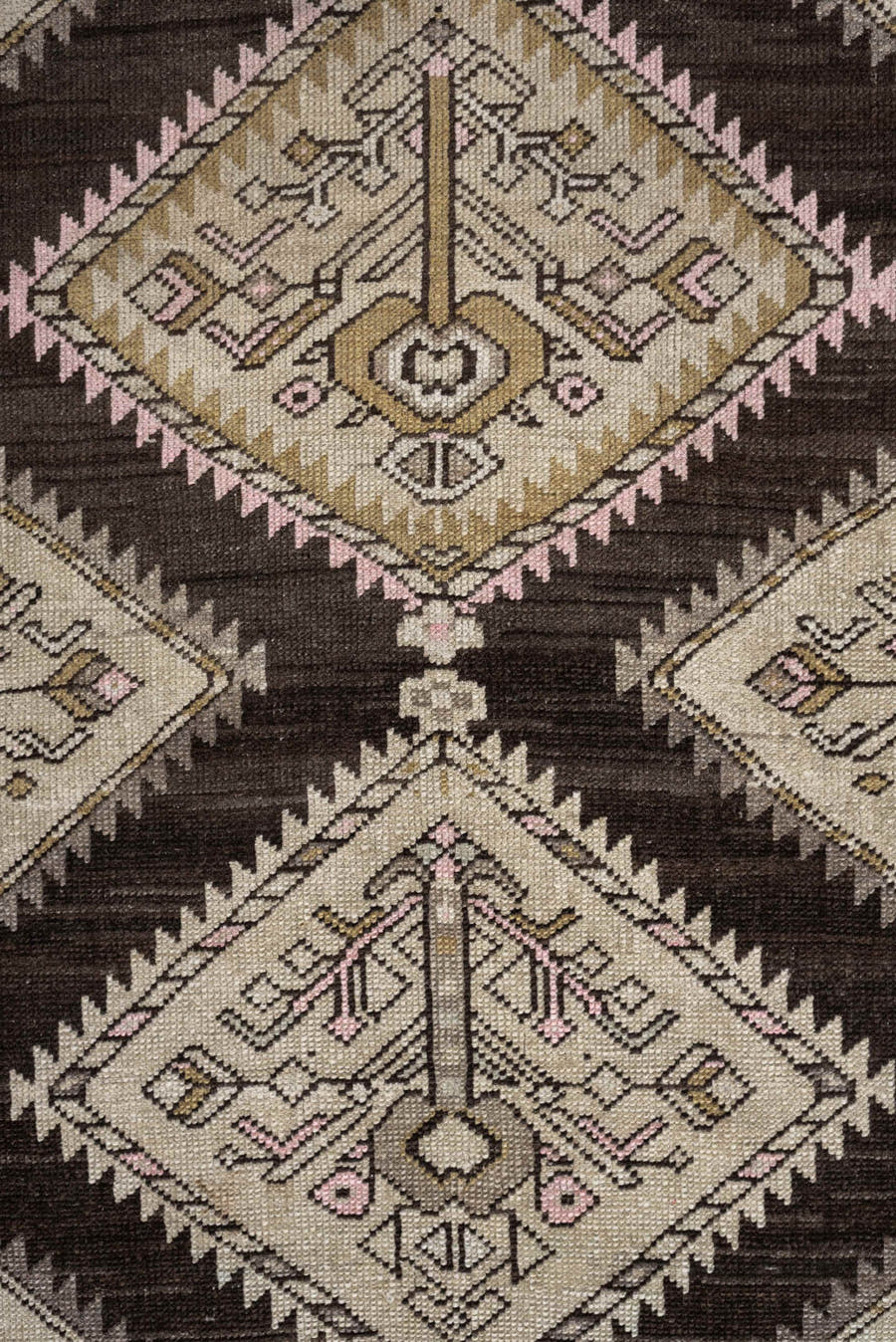 3' x 9' one-of-a-kind handmade antique NW Persian runner rug. Color palette: dark brown, ivory, taupe, blush pink, camel