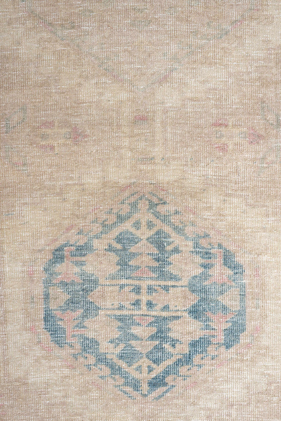 3' x 10' one-of-a-kind handmade antique Sarab runner rug. Color palette: ivory, pale blue, blush, beige, taupe, light blue
