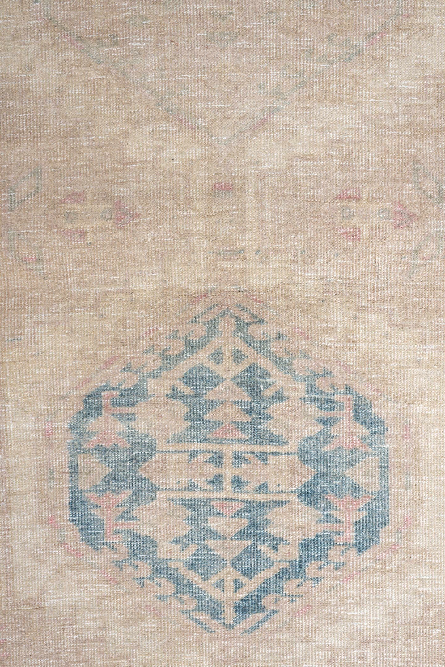 3' x 10' one-of-a-kind handmade antique Sarab runner rug. Color palette: ivory, pale blue, blush, beige, taupe, light blue