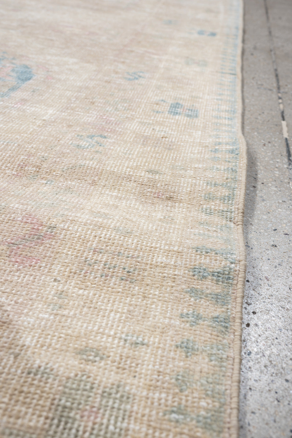3' x 10' one-of-a-kind handmade antique Sarab runner rug. Color palette: ivory, pale blue, blush, beige, taupe, light blue