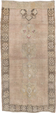 4' x 8' one-of-a-kind handmade antique Kars runner rug. Color palette: blush beige, taupe, ivory, sage, rose, brown, sand