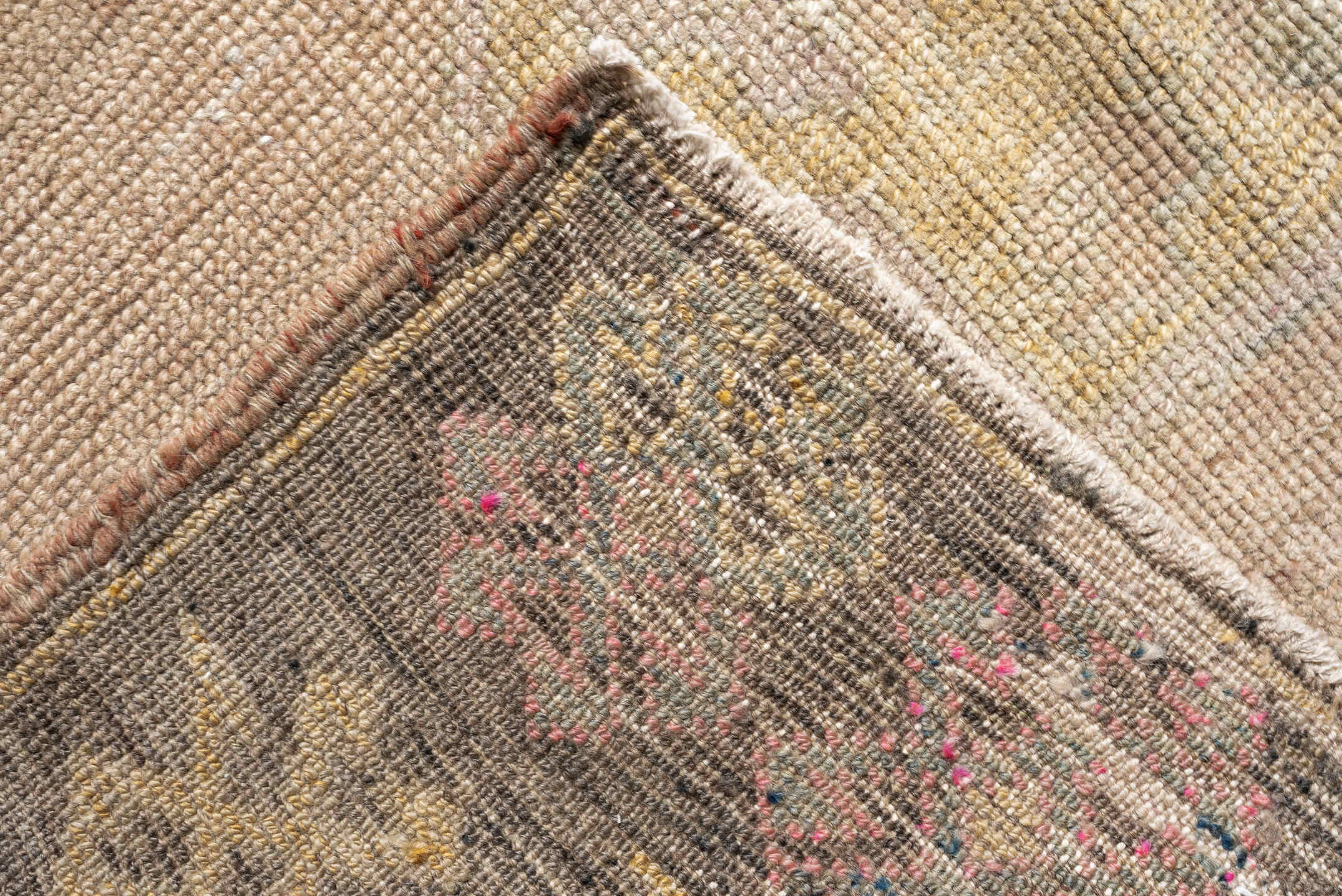 4' x 8' one-of-a-kind handmade antique Kars runner rug. Color palette: blush beige, taupe, ivory, sage, rose, brown, sand