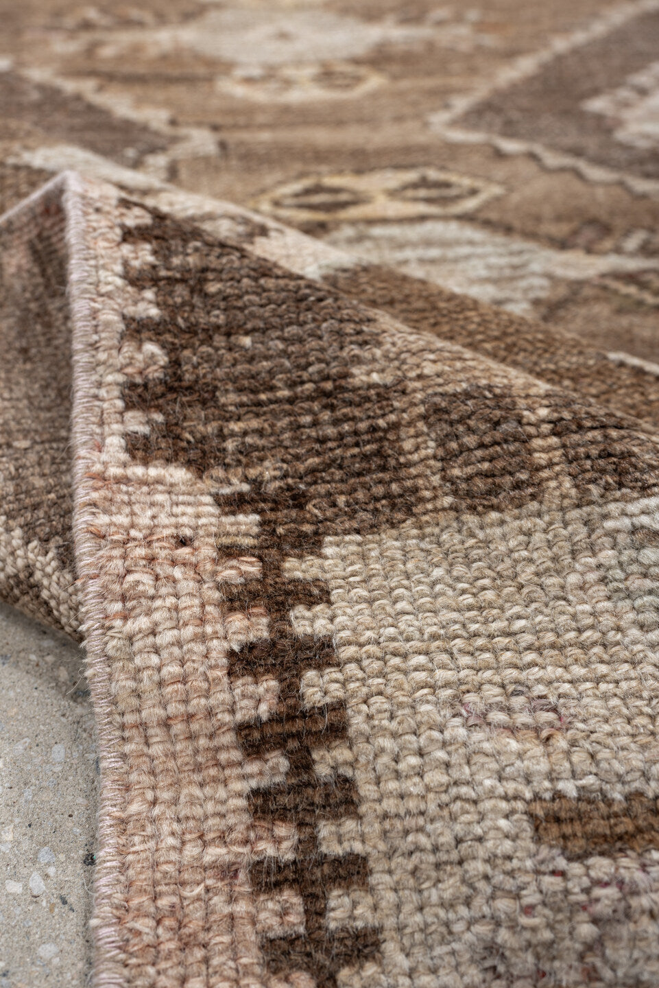 2' x 10' one-of-a-kind handmade antique Kars runner rug. Color palette: taupe, camel, brown, ivory, cream, beige, gray