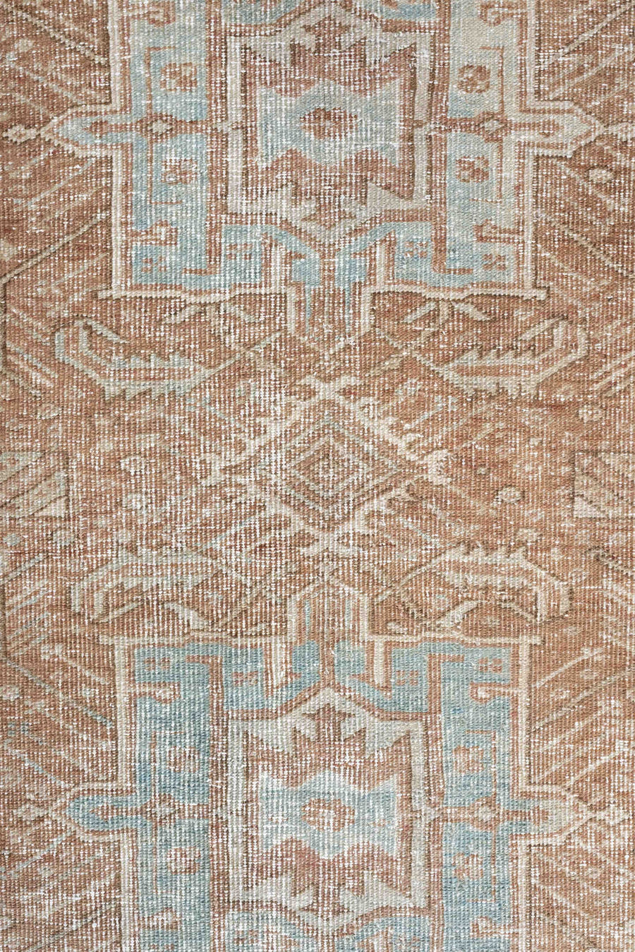 3' x 12' one-of-a-kind handmade vintage Heriz runner rug. Color palette: blush, ivory, pale blue, taupe, camel, pink