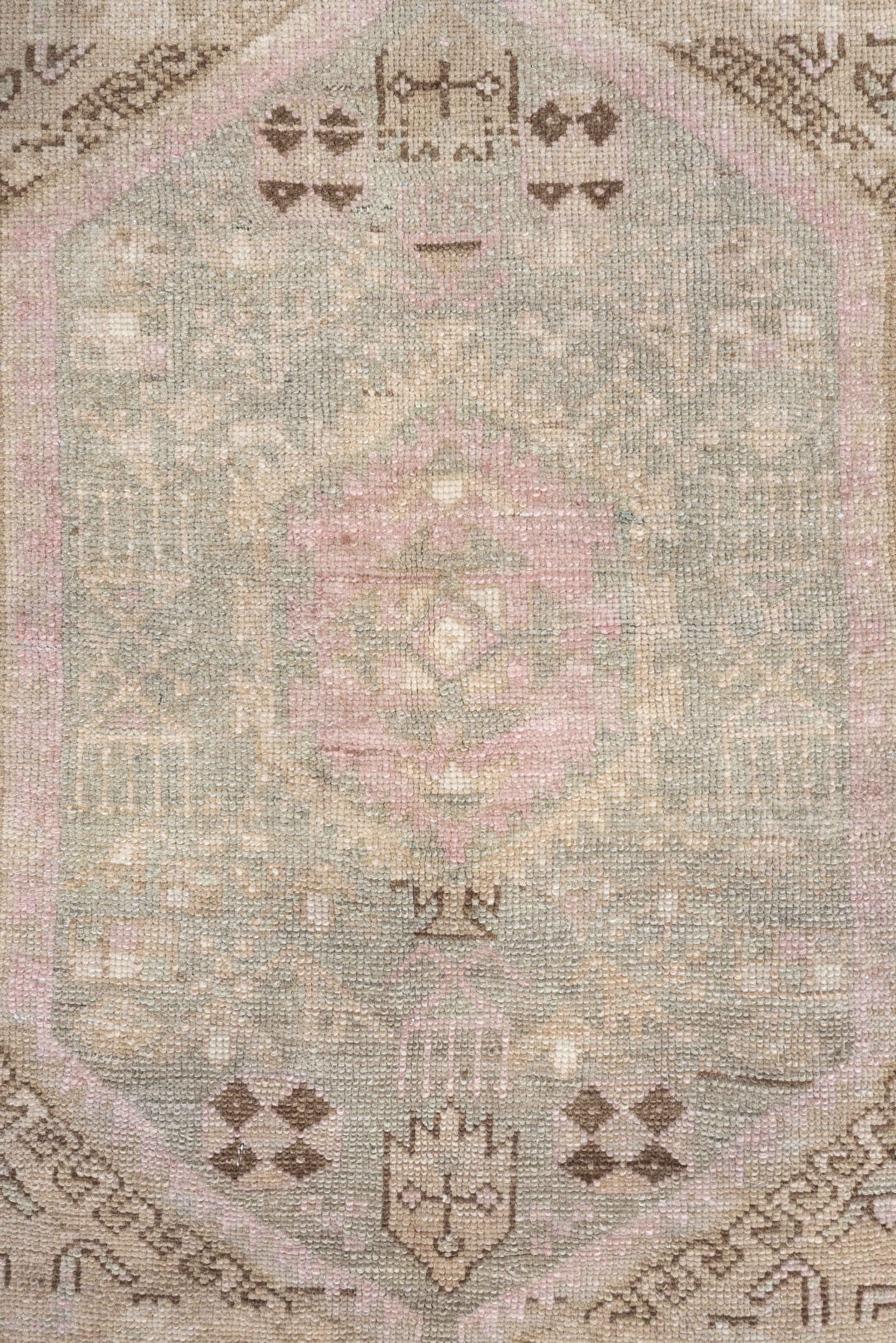 4' x 7' one-of-a-kind handmade antique Malayer medium size rug. Color palette: ivory, taupe, blush, pale blue, brown, sand