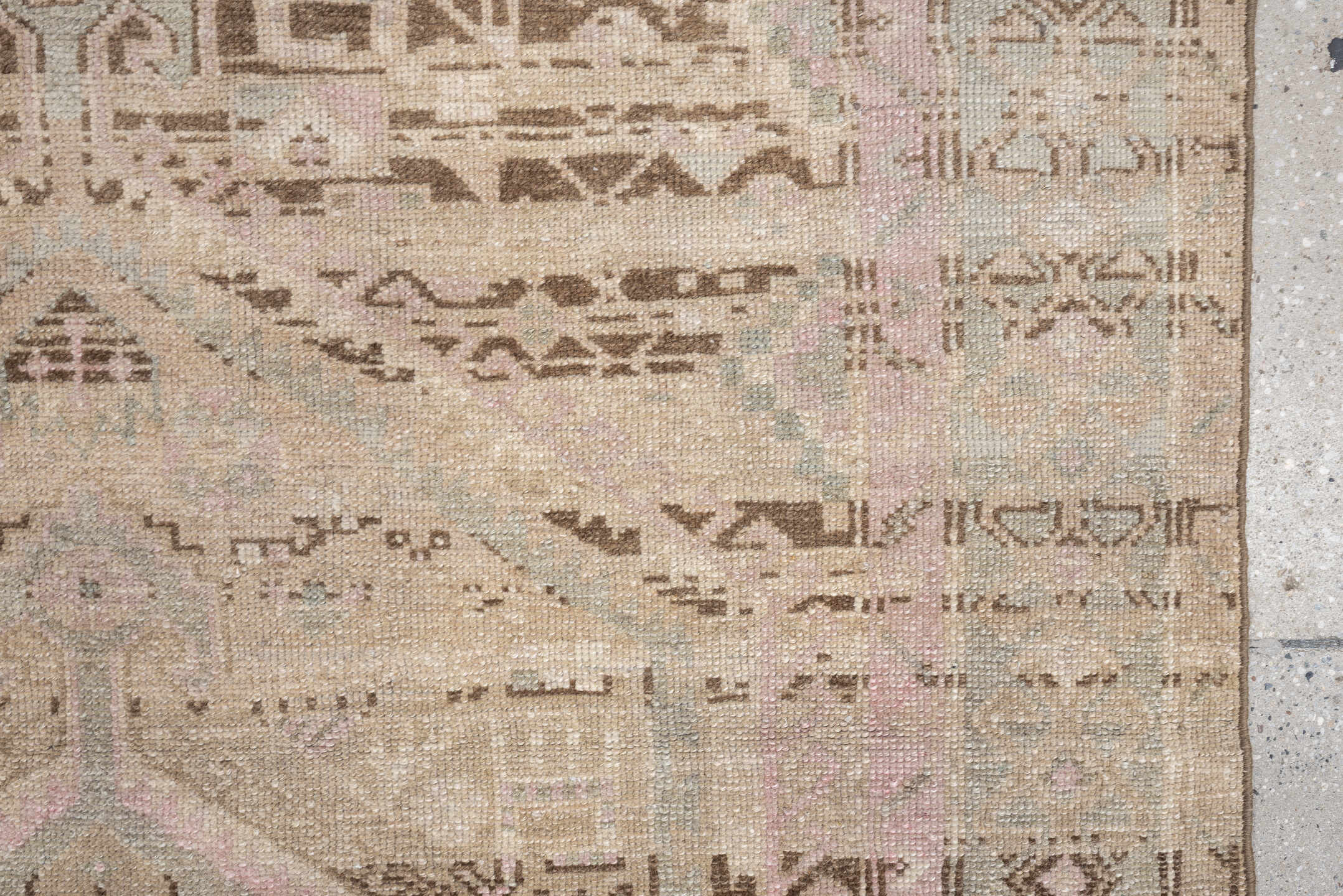 4' x 7' one-of-a-kind handmade antique Malayer medium size rug. Color palette: ivory, taupe, blush, pale blue, brown, sand