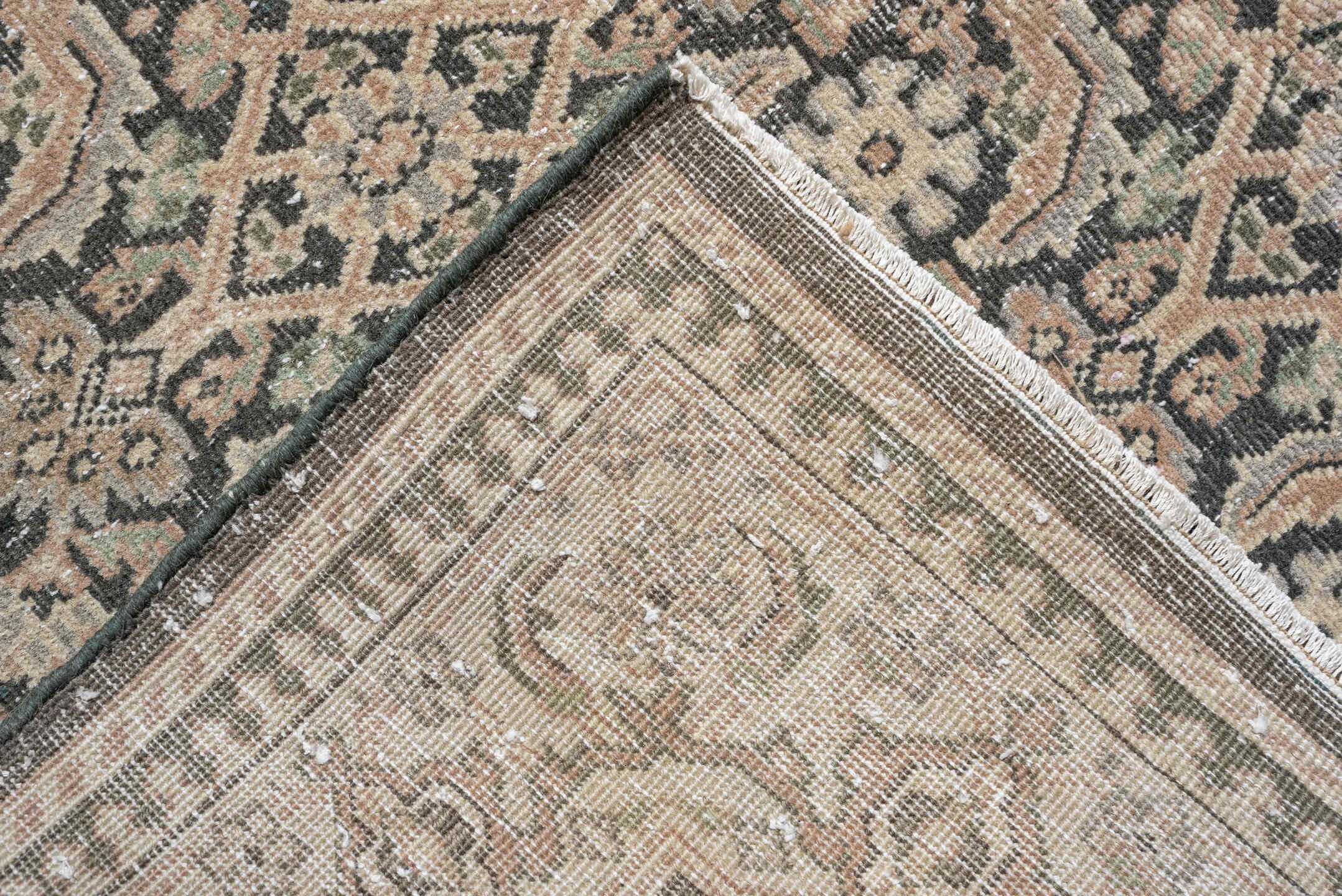 4' x 6' one-of-a-kind handmade antique Tabriz small size rug. Color palette: ivory, charcoal, sage, blush, taupe, black