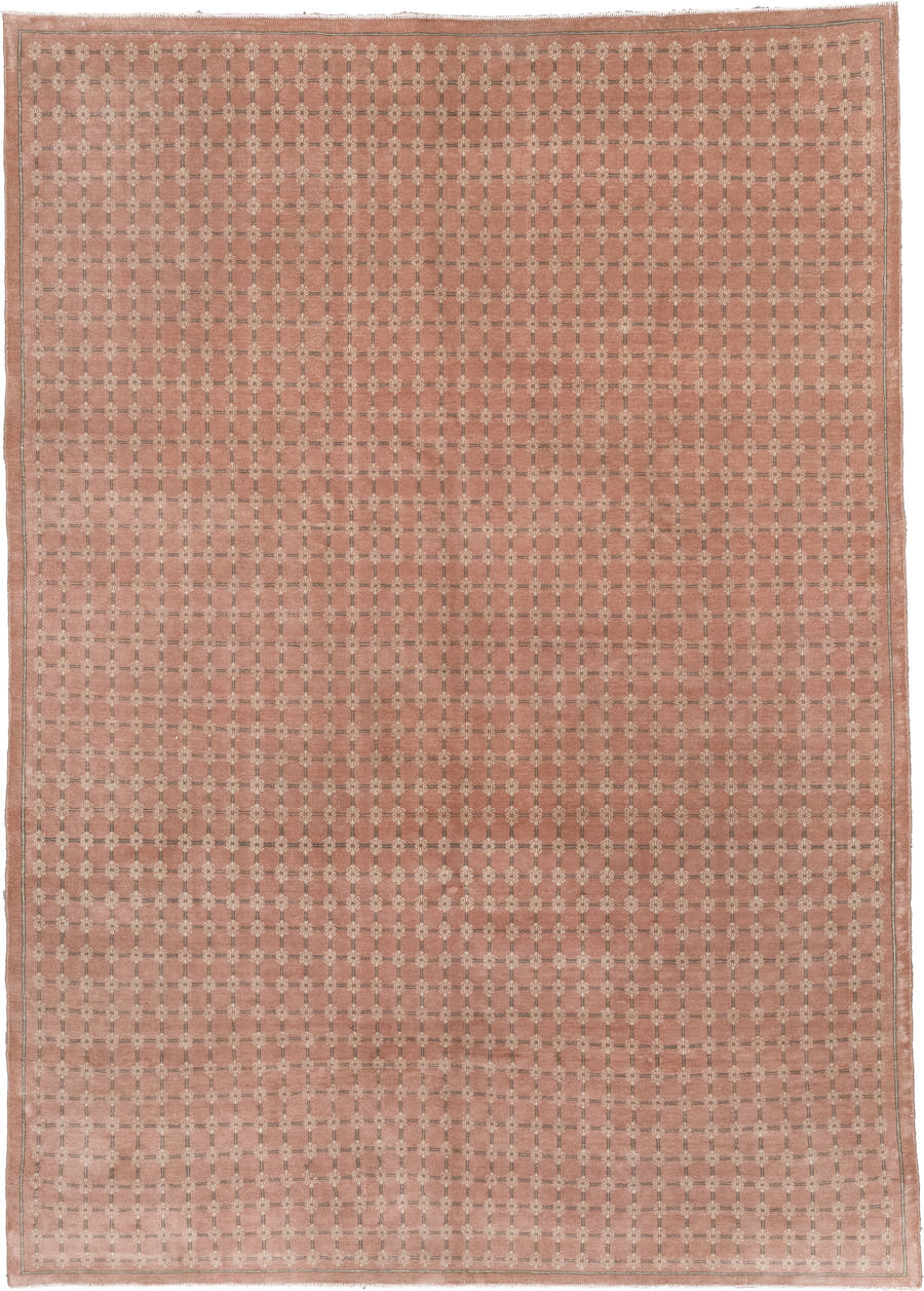 6' x 9' one-of-a-kind handmade vintage Sparta large size rug. Color palette: rose, ivory, taupe, dusty pink, beige, charcoal