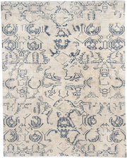 9' x 12' one-of-a-kind handmade vintage Karabagh large size rug. Color palette: ivory, slate blue, blue gray, taupe
