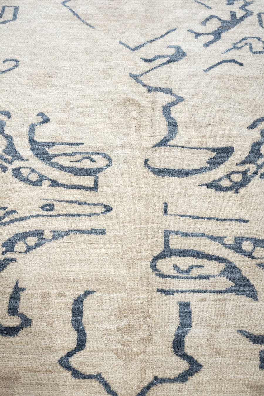 9' x 12' one-of-a-kind handmade vintage Karabagh large size rug. Color palette: ivory, slate blue, blue gray, taupe