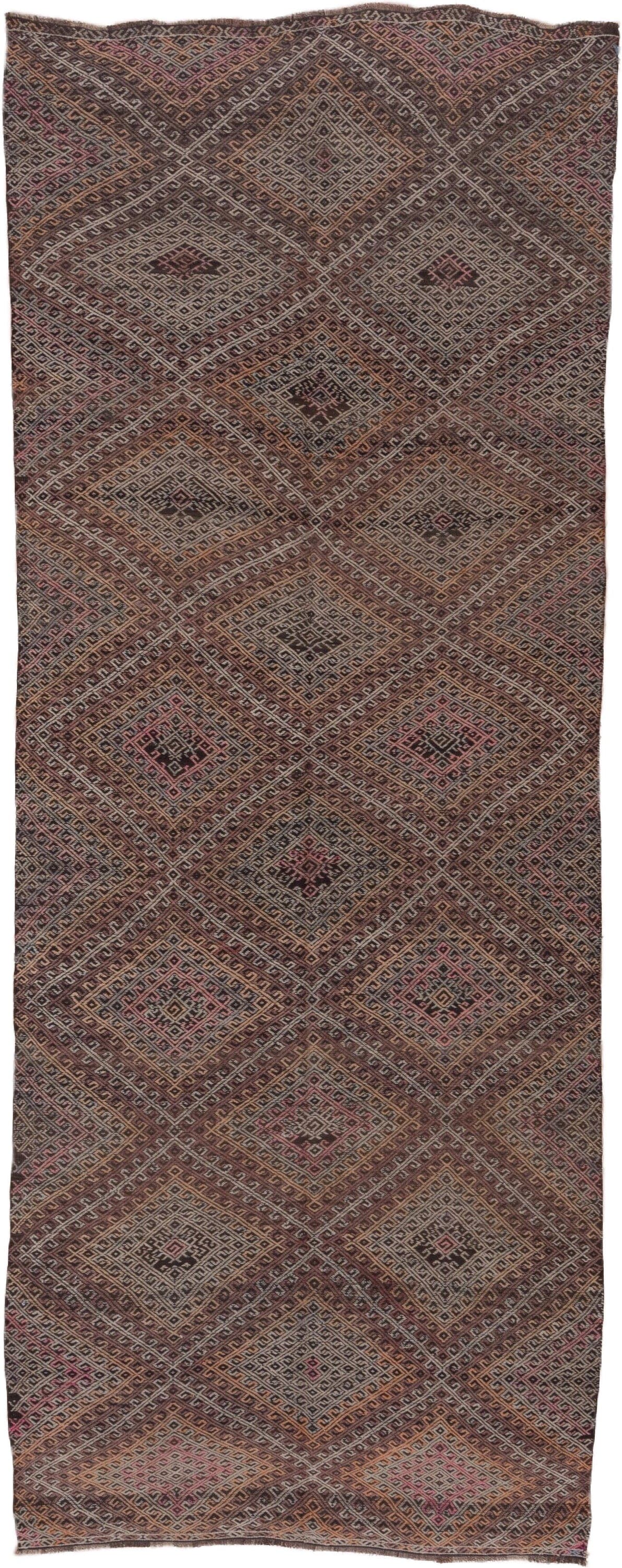 8' x 11' one-of-a-kind handmade antique Mir large size rug. Color palette: taupe, camel, charcoal, muted rose, rust, ivory