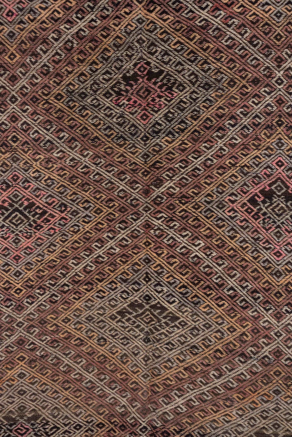 8' x 11' one-of-a-kind handmade antique Mir large size rug. Color palette: taupe, camel, charcoal, muted rose, rust, ivory