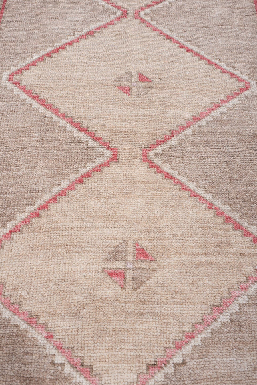 3' x 4' one-of-a-kind handmade antique Kars small size rug. Color palette: taupe, ivory, rose, beige, pale lavender