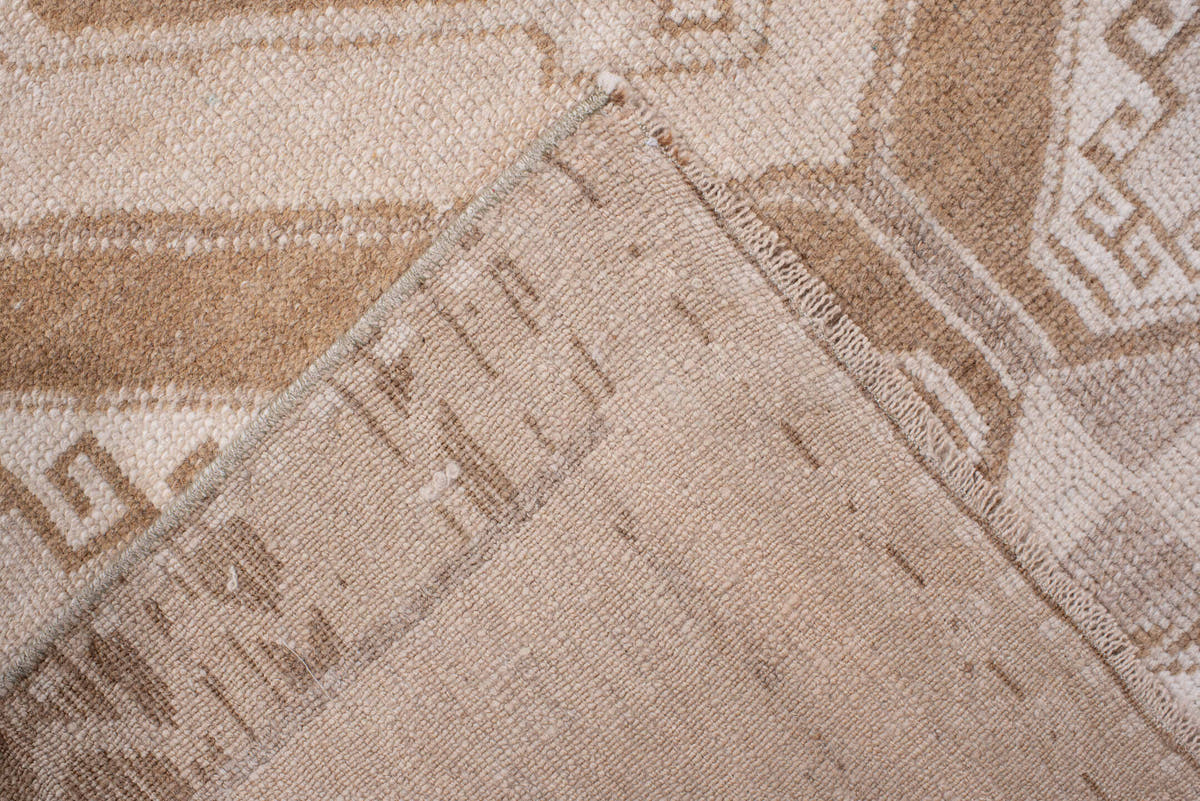 3' x 13' one-of-a-kind handmade antique Anatolian runner rug. Color palette: blush, ivory, taupe, camel, sage, sand, ochre