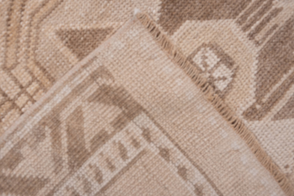 2' x 10' one-of-a-kind handmade antique Anatolian runner rug. Color palette: camel, ivory, taupe, sand, beige, brown, gray
