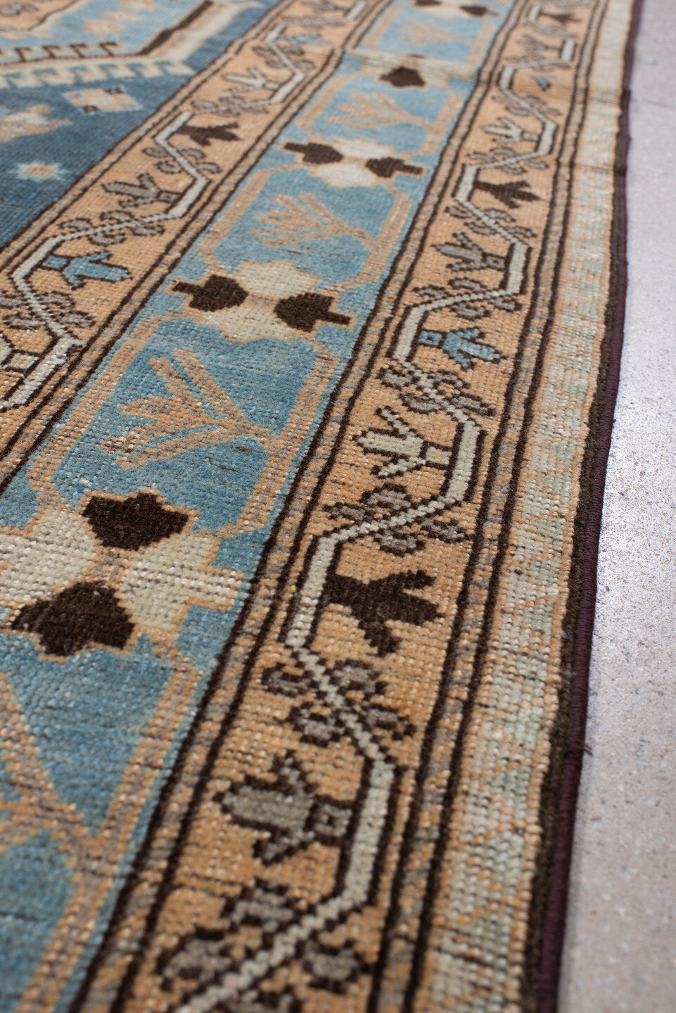 6' x 10' one-of-a-kind handmade antique Afshar large size rug. Color palette: teal, camel, ivory, pale blue, taupe, charcoal