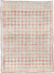 6' x 8' one-of-a-kind handmade antique Anatolian medium size rug. Color palette: terracotta, ivory, pale blue, blush, taupe