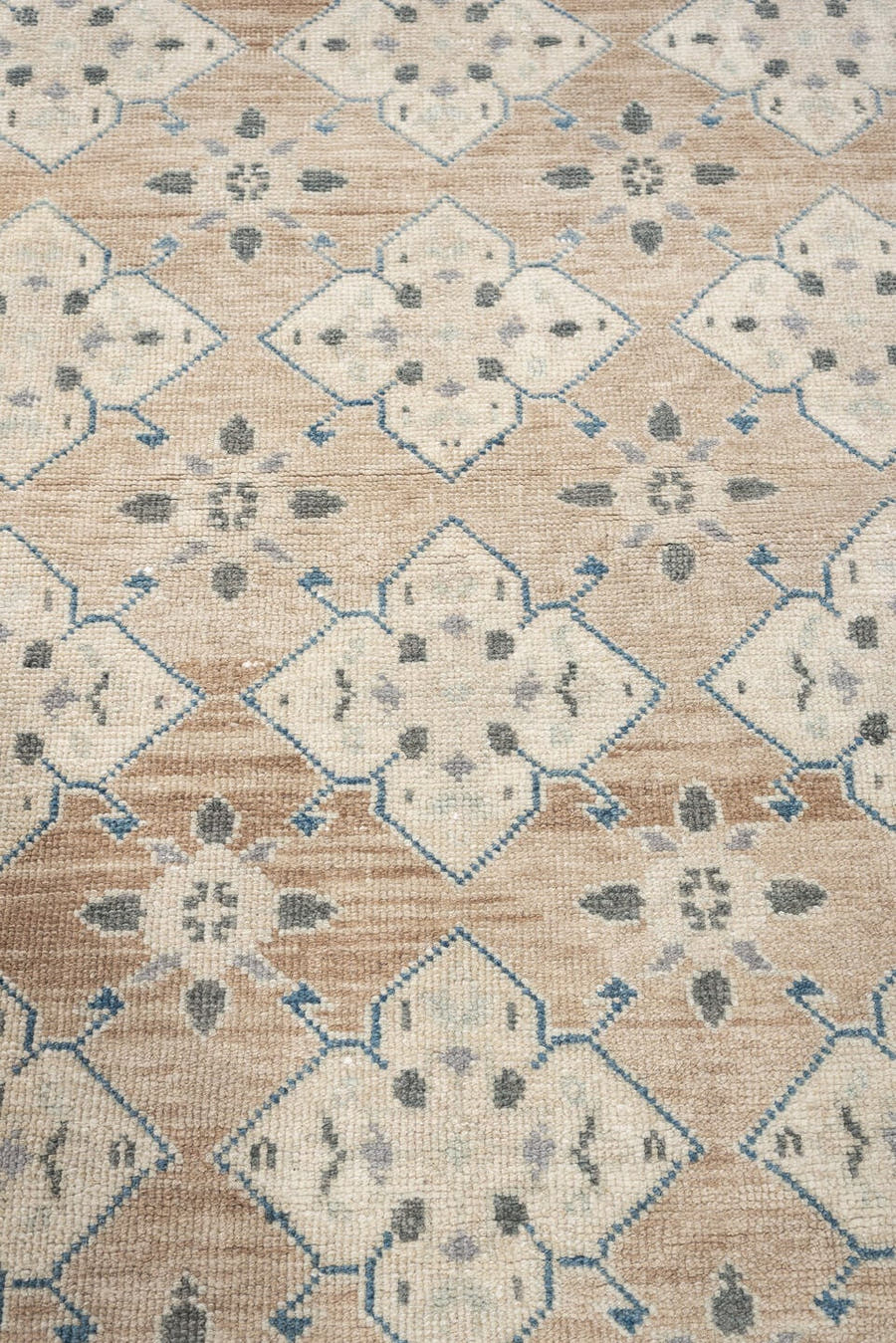 2' x 10' one-of-a-kind handmade antique Anatolian runner rug. Color palette: camel, ivory, charcoal, blue gray, taupe, cream