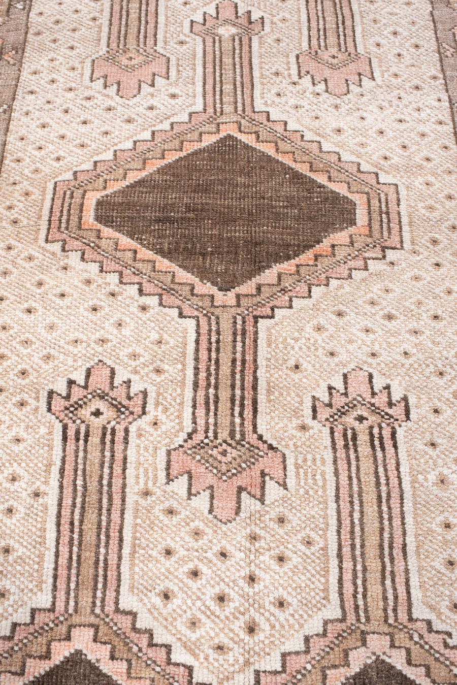 3' x 4' one-of-a-kind handmade antique Anatolian small size rug. Color palette: ivory, cocoa brown, taupe, rose, charcoal