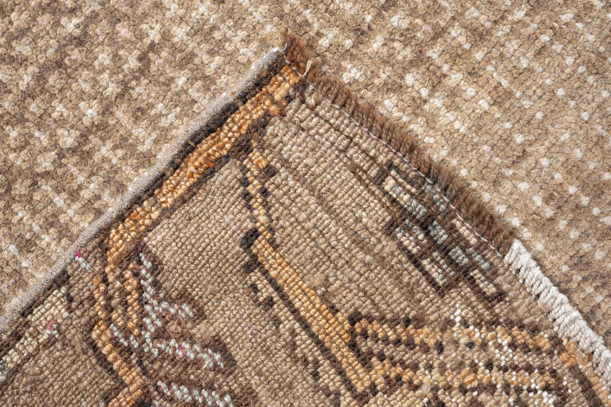 5' x 10' one-of-a-kind handmade antique Kars large size rug. Color palette: taupe, ivory, blush, sage, camel, charcoal, rose