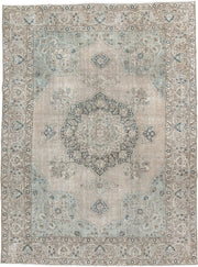 9' x 10' one-of-a-kind handmade antique Tabriz large size rug. Color palette: ivory, taupe, powder blue, slate, beige