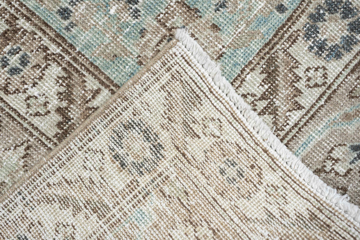 9' x 10' one-of-a-kind handmade antique Tabriz large size rug. Color palette: ivory, taupe, powder blue, slate, beige