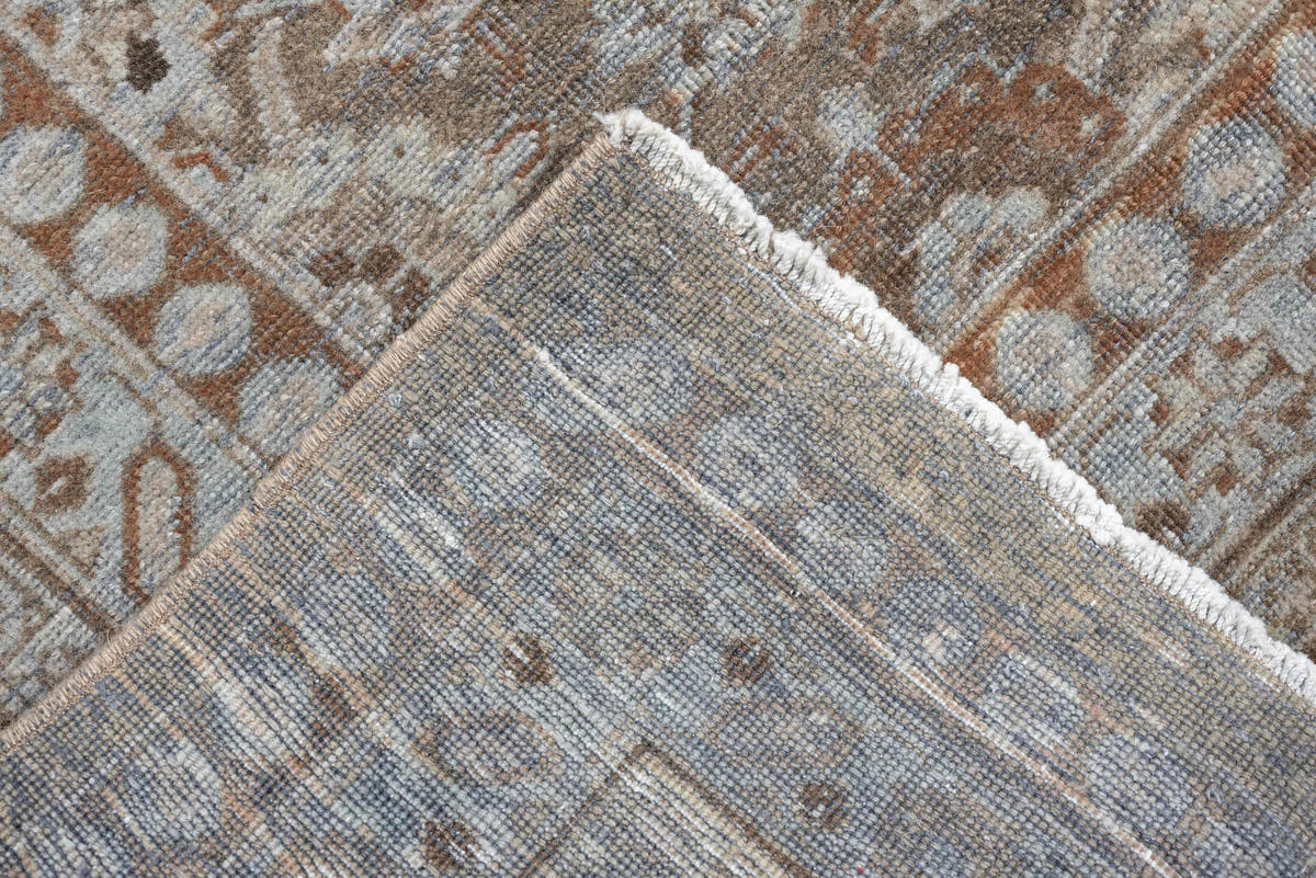 9' x 12' one-of-a-kind handmade antique Tabriz large size rug. Color palette: taupe, ivory, beige, muted rose, gray brown