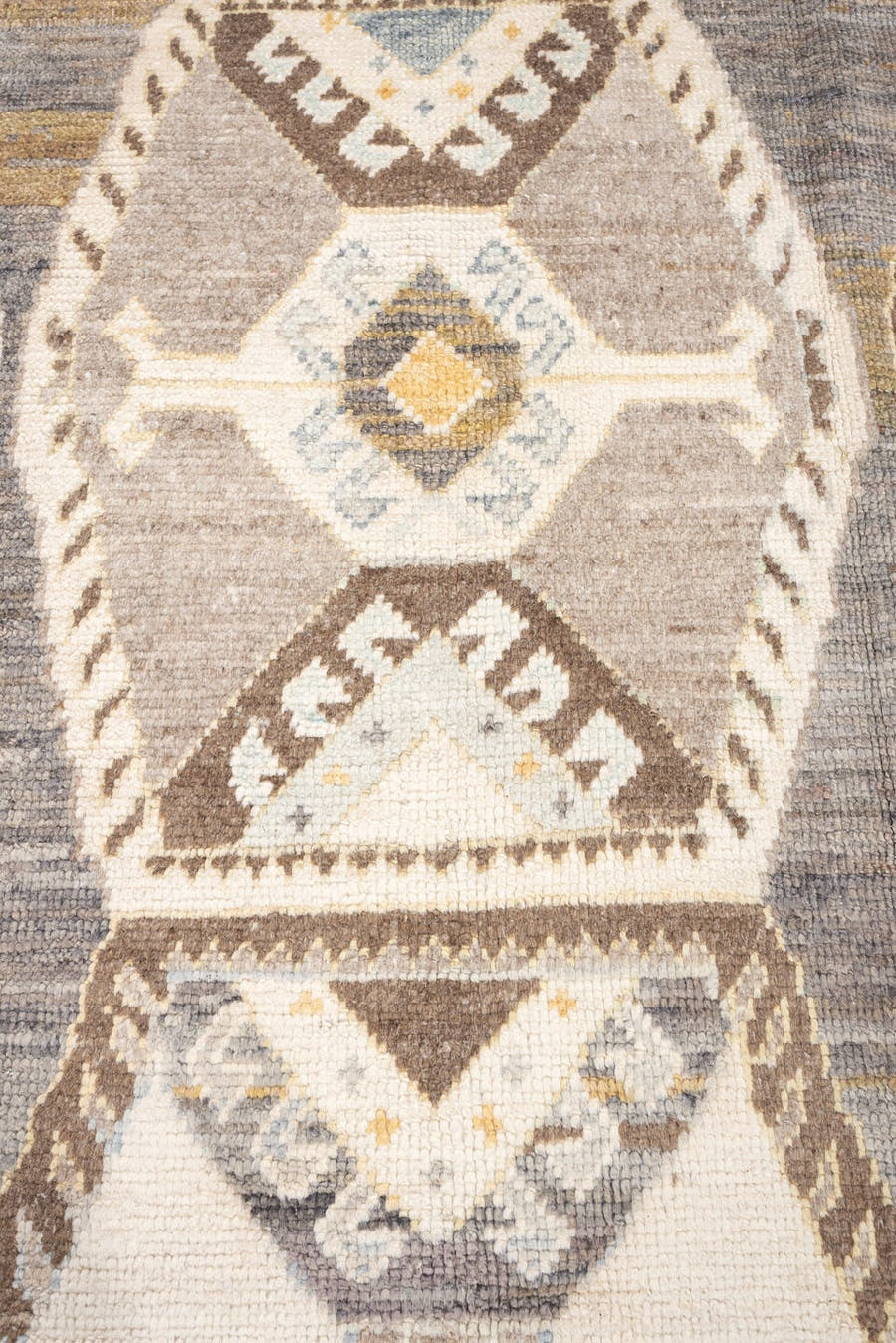 8' x 11' one-of-a-kind handmade vintage Oushak large size rug. Color palette: taupe, ivory, blue gray, olive, charcoal