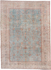8' x 11' one-of-a-kind handmade antique Mahal large size rug. Color palette: aqua, blush, ivory, dusty rose, sage, taupe