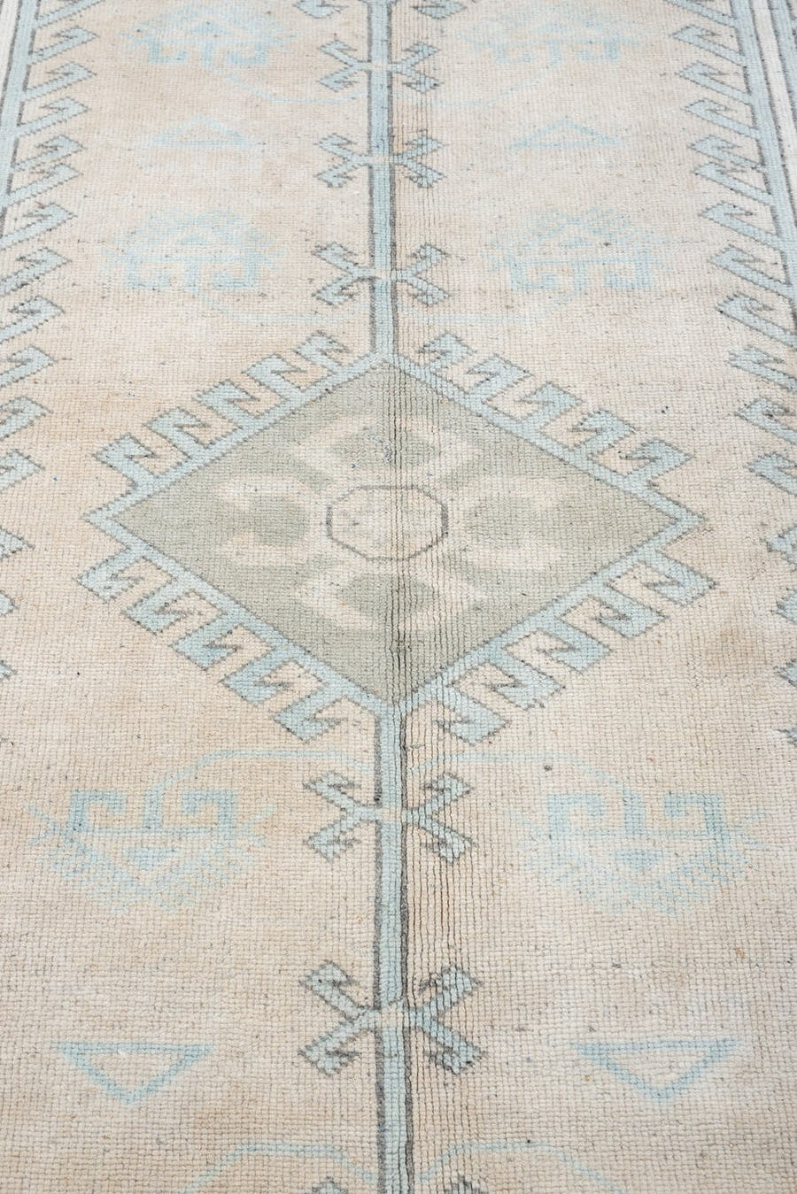 10' x 10' one-of-a-kind handmade antique Oushak large size rug. Color palette: ivory, powder blue, pale gray, taupe, slate