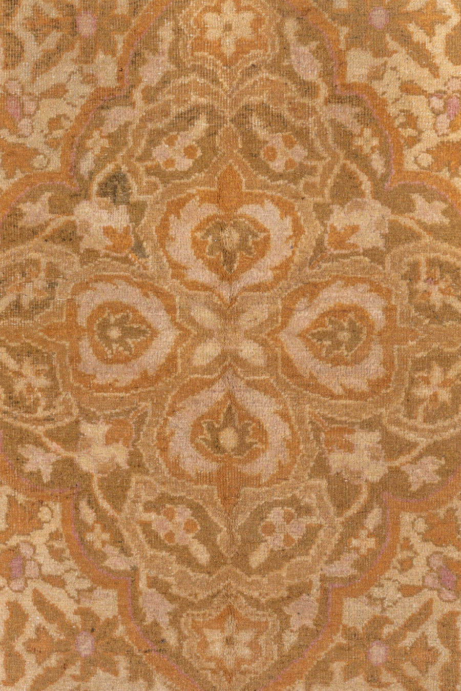 10' x 13' one-of-a-kind handmade vintage Agra large size rug. Color palette: ivory, gold, camel, blush, taupe, beige, sand