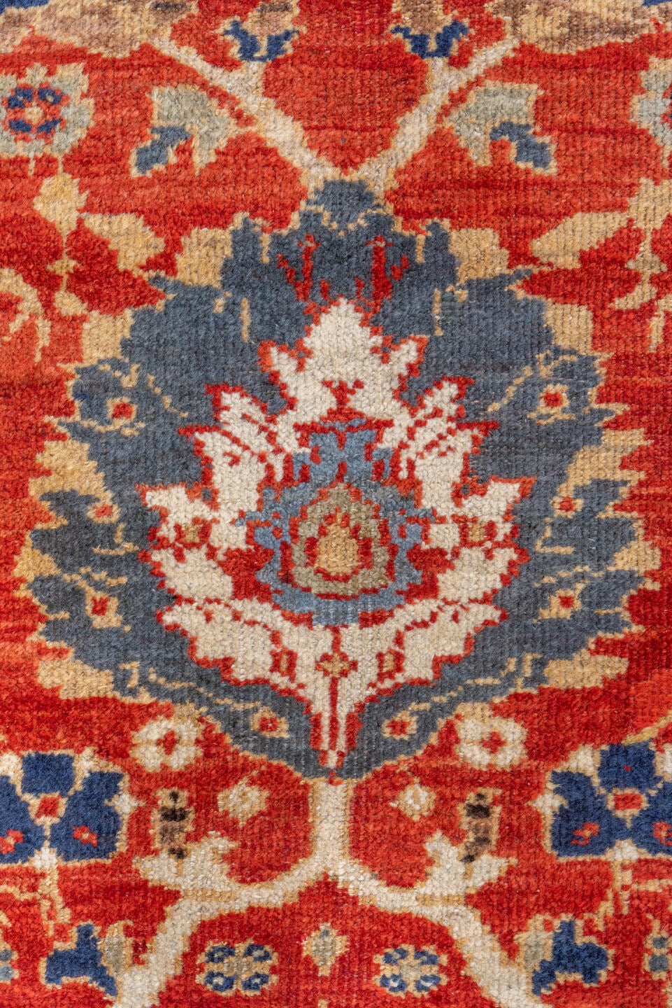 11' x 14' one-of-a-kind handmade vintage Sultanabad oversize rug. Color palette: rust, navy, ivory, slate, terra cotta