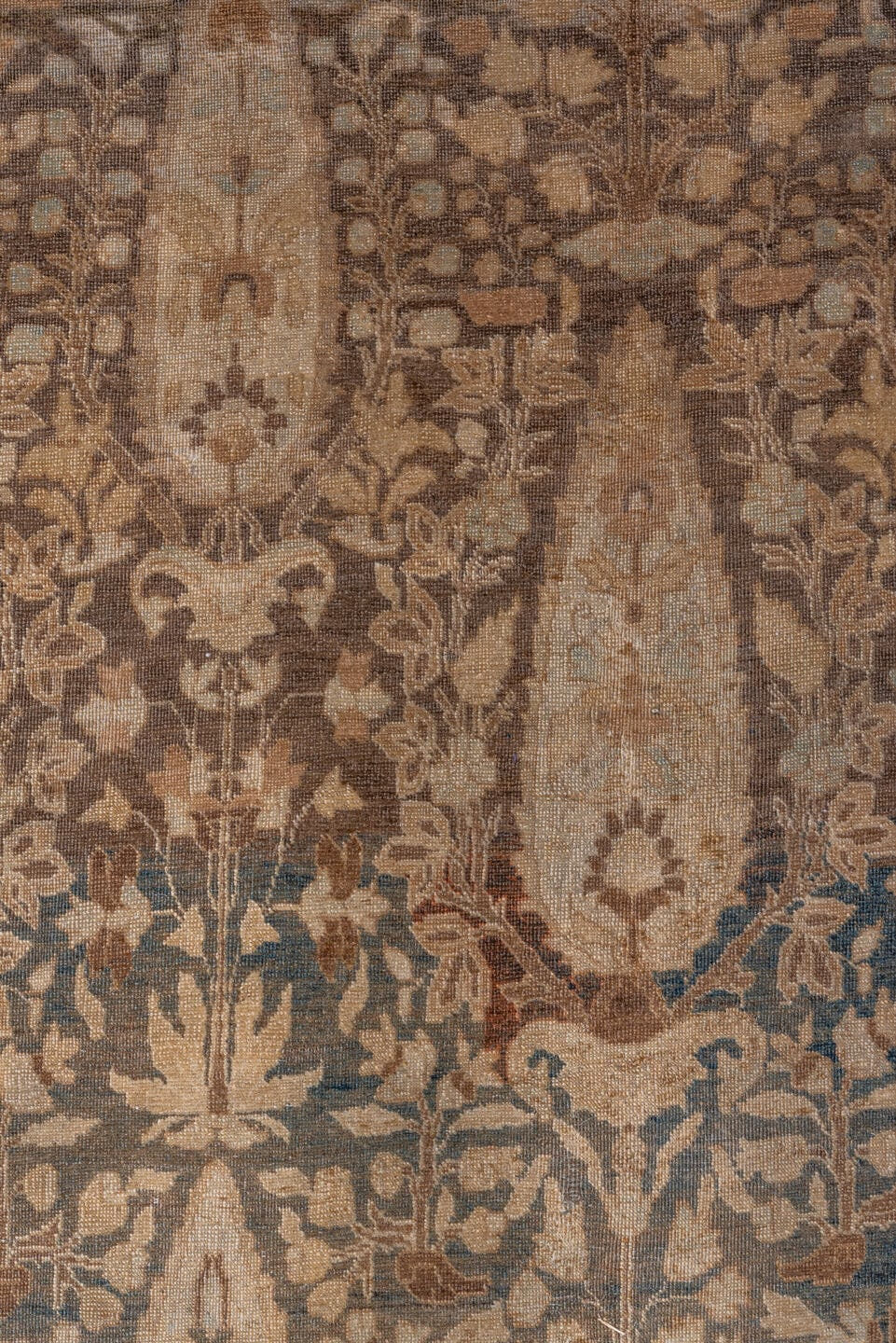 8' x 11' one-of-a-kind handmade vintage Tabriz large size rug. Color palette: taupe, camel, brown, ivory, charcoal