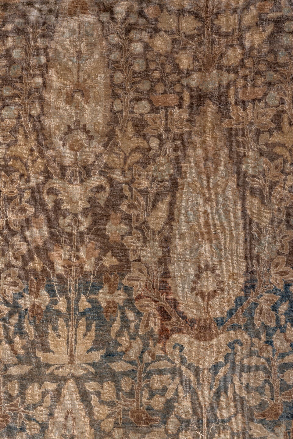 8' x 11' one-of-a-kind handmade vintage Tabriz large size rug. Color palette: taupe, camel, brown, ivory, charcoal