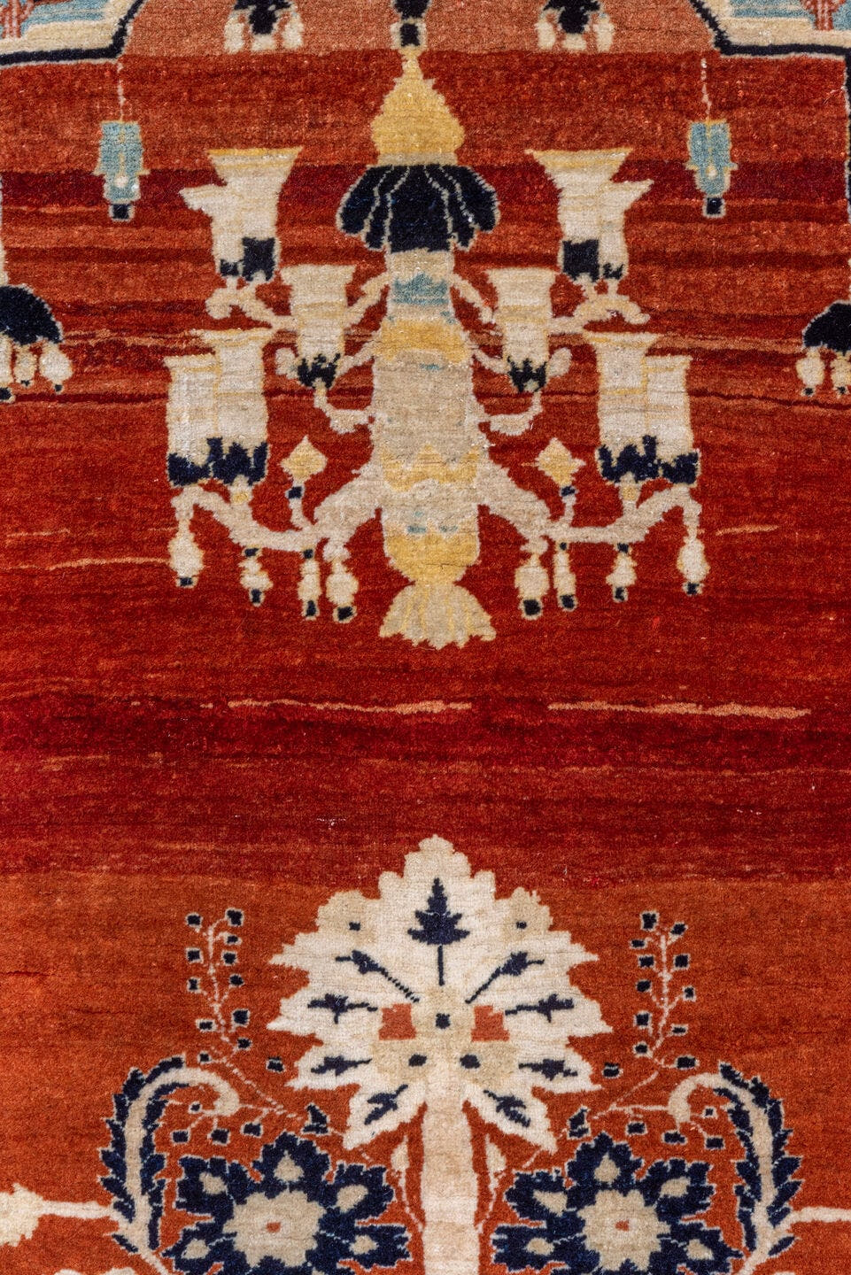4' x 5' one-of-a-kind handmade vintage Tabriz rug. Color palette: rust, ivory, navy, camel, sky_blue, terracotta, charcoal