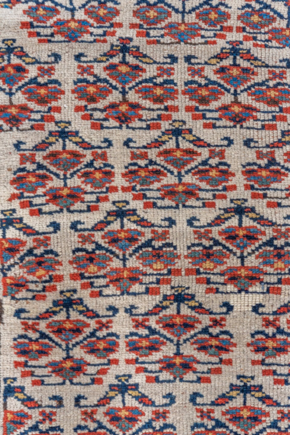2' x 7' one-of-a-kind handmade vintage Cam Hamadan runner rug. Color palette: ivory, camel, rust, navy, brown, brick, beige
