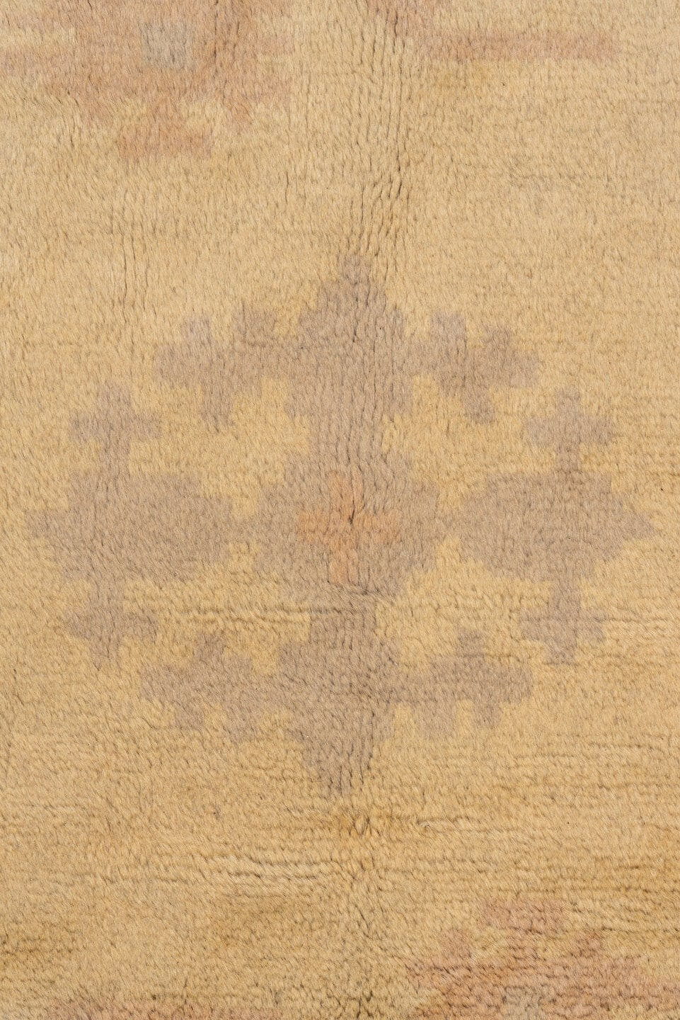 11' x 14' one-of-a-kind handmade vintage Spanish oversize rug. Color palette: ivory, camel, cream, blush, pale blue, taupe