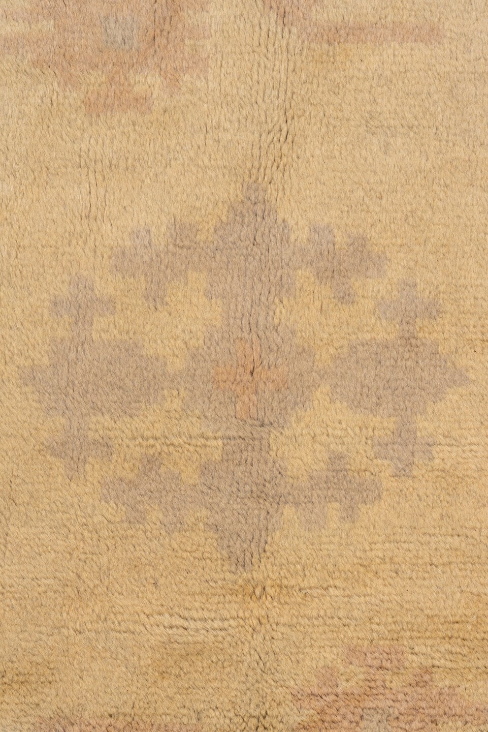 11' x 14' one-of-a-kind handmade vintage Spanish oversize rug. Color palette: ivory, camel, cream, blush, pale blue, taupe