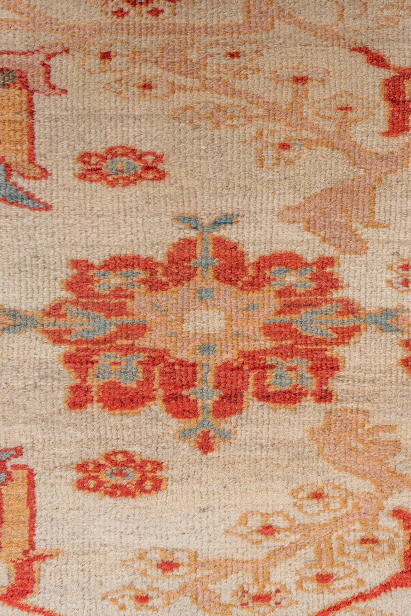14' x 26' one-of-a-kind handmade vintage Sultanabad oversize rug. Color palette: ivory, rust, coral, taupe, pale blue, camel
