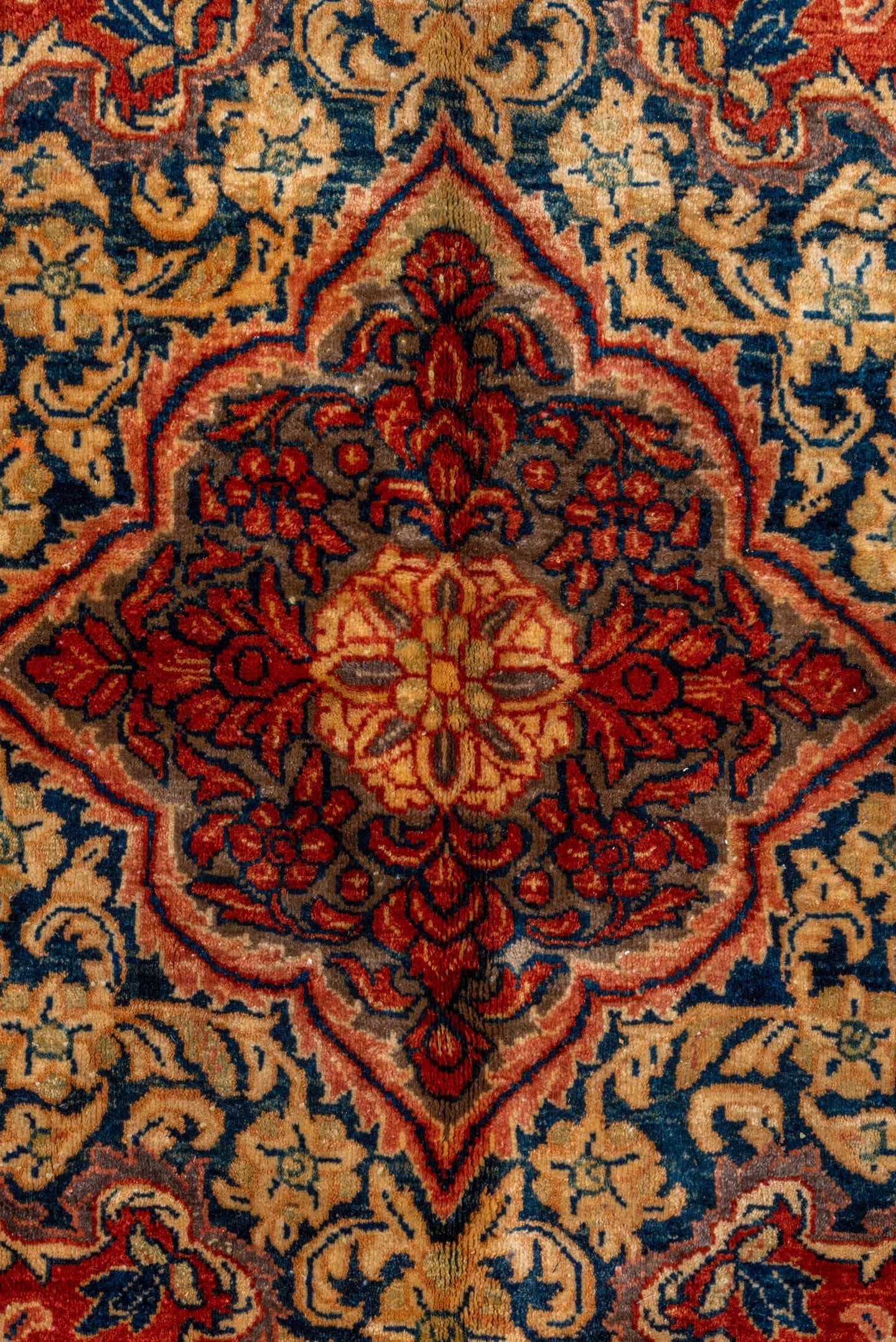10' x 17' one-of-a-kind handmade vintage Sarouk rug. Color palette: red, navy, ivory, sky blue, rust, coral, camel, blue