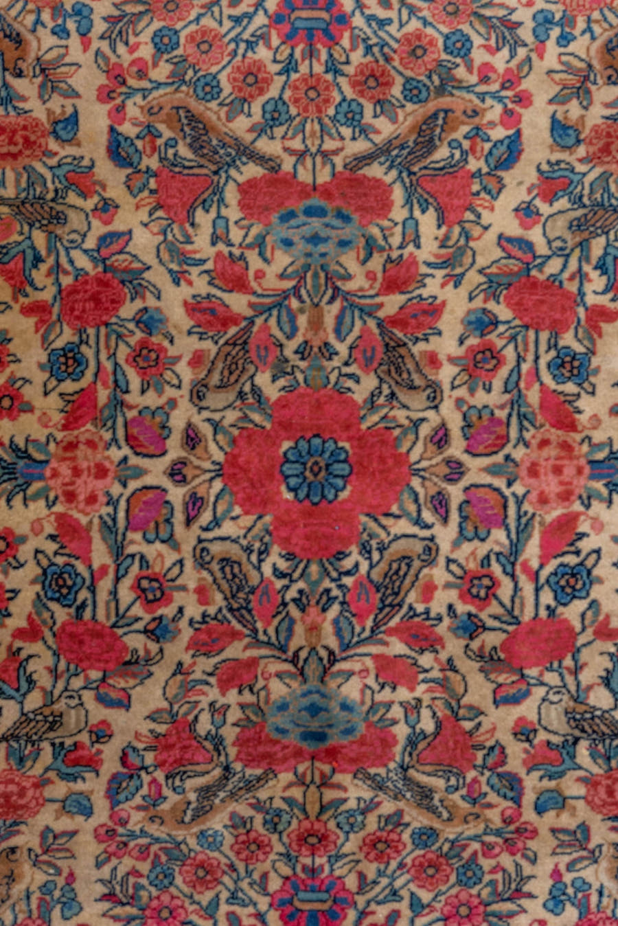 3' x 4' one-of-a-kind handmade vintage Kashan small size rug. Color palette: ivory, rose, navy, coral, sky_blue, taupe