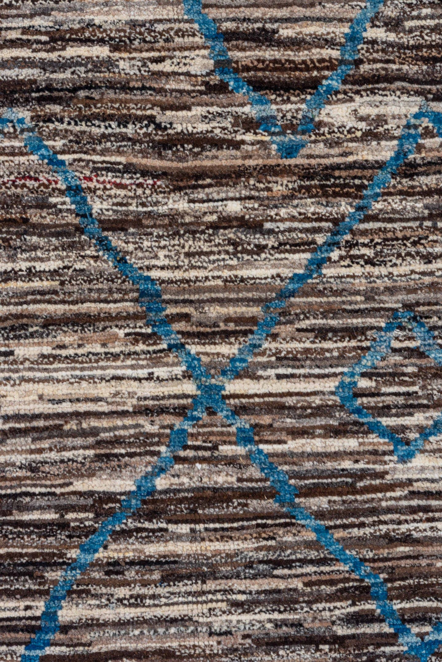 8' x 10' one-of-a-kind handmade vintage Tulu large size rug. Color palette: brown, ivory, blue, charcoal, taupe, gray, black